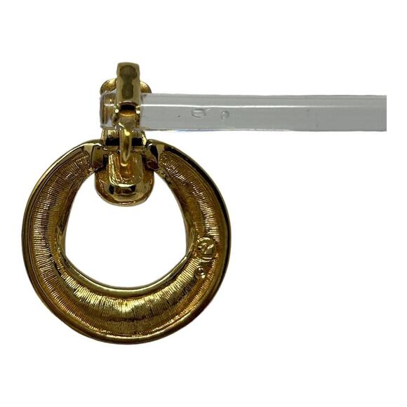 Swarovski Swan Logo Crystal & Gold Tone Dangle Hoop Clip Earrings Minimalist - Picture 13 of 16